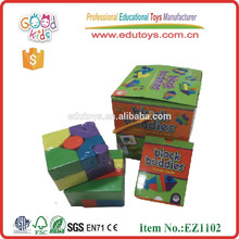 hot sale 21pcs block buddies for kids wooden educational card game, wooden educational block